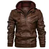 Herenjassen Leren herenjas Herfst en winter Casual leren bikerjack Afneembare herenjas met capuchon 230810