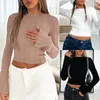 Kadın Tshirt İnce Fit Seksi Stil Kadınlar Uzun Kollu Top Göbek Açık Sıralı Renk Kabuğu Sokak Giyim Moda Kadın Tops 2023 230810