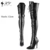 12 cm pour hommes et femmes s'habillent de grandes bottes avec des orteils pointus et des talons fins, des bottes longues avec des talons minces sur le genou, des jambes minces élastiques, de longues bottes 3646 230811