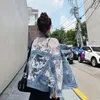 メンズフーディーズスウェットシャツchaquetas mujer夏の春通り刺繍レースパッチワークセクシーなデニムジャケット女性擦り切れタッセルルーズジーンズコート230810