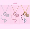 Pendant Necklaces Fashion Hollow Head Pattern Necklace Jewelry Kawaii Cartoon Girl Zircon Niche Light Luxury Sweater Clavicle Chain For