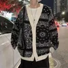 Mens Sweaters Vneck Cardigan Sweater Winter Cashew Flower Fashion Japanese Loose Mens Casual Cool Trendy Student Top Autumn Black 230811