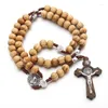 Länkarmband handgjorda mode katolska smycklegeringar träpärlor handvävda korsrosenhalsband