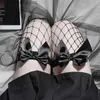 Socks Hosiery Cute Fishnet Stockings Pure Lovely Bow Over Knee Black White Bowknot Sexy Transparent Suspender Tube Silk Thigh High Stocking Z230811