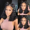 Synthetic s Glueless 12A Short Bob Deep Wave Human Hair Water Frontal Kinky Curly Lace Front Transparent 230811