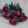 Decorative Flowers 10Pcs Halloween Black Artificial Flower Rose Bouquet For DIY Wedding Party Home Christmas Room Decor Peony Fake