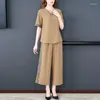 Kvinnors spårdräkter 2023 Summer Wide Leg Pants Set Cotton and Linen Top Short Sleeved Fashion Two-Piece Female Loose Loose