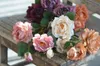 Dekorativa blommor 20 "Torkat utseende konstgjorda trädgårdar rosor 3heads rosa elfenben orange bröllop/hem dekoration vinröd lila diy blommor
