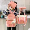 Borse per la scuola 4 PC Set Women Backpack Tela laptop Harajuku per adolescenti Kawaii College Student Kids Book Borse Rucksack 230810