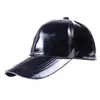 Ball Caps Men Patent Leather Hats 2023 Shiny Black Korean Stylish Hip Snapback Baseball Cap KPOP Live Adjust Thin Bone Masculino