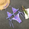 Seksi Bikini Setleri Kadınlar için 2 Parça Çiçek Baskı Bikini Üçgen Kravat Yan Mayo