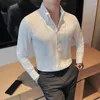 Mäns avslappnade skjortor Luxury Autumn 3D Pleated Shirt For Men Long Sleeve Slim Lapel Högkvalitativ Business Dress Clothing 2023