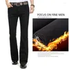 Men's Jeans 2023 High Quality Men Winter Worm Fleece Black Blue Boot Cut Business Casual Flare Pants Mid Waist Trousers