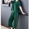 Kvinnors spårdräkter 2023 Summer Wide Leg Pants Set Cotton and Linen Top Short Sleeved Fashion Two-Piece Female Loose Loose
