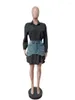 Work Dresses Perl Shirt Denim Skirt Suit Two Piece Set Women Outfit Jean Dress