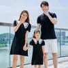 Familjsmatchande kläder Matchande Family Outfits Summer Mamma Dotter Slim Dresses Dad Son Matchande Cotton Black T-shirt Holiday Par Lovers outfit