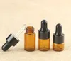 wholesale 20Pcs 1/2/3 ml Amber Glass Essential oil Aromatherapy Dropper Bottles Gold Aluminum Cap Reagent Drop Eye Liquid Pipette Bottle LL