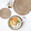 Table Runner 4Pcs Cattail Straw Round Woven Placemats For Dining Rattan Mats Natural Mat Braided Weave Handmad