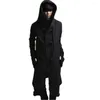 Herrgravrockar Autumn Winter Men Punk Hip Hop Slim Fit Long Coat Hooded Cloak Cardigan Mens Linen Rope Design gotiska jackor ytterkläder