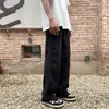 Mäns jeans 2023 Autumn Baggy Fashion Streetwear Vintage Denim Trousers Elastic Casual Wide Ben Pants Black