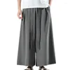 Men's Pants Black Ice Silk Hakama With A Wide Bottom Wushu Kimono Chinese Mens Cotton For East Style Grey