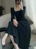 カジュアルドレスファッションエレガントなミディ女性ホワイトドレスオフィススリムヴィンテージAラインビジネスブラックベスティドスフェムアウトウェア衣服ローブ