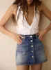 Kjolar Summer Women's Fashion Versatile Five Tickets Washed Effect Metal Button Front Mid midja Western Denim Mini Kjol