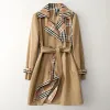 23FW Designer Fashion Womens Trench Płaszcz Europejski i amerykański Styl Check Styl Modny Fake Fake Dwie luźne kobiety średniej długości płaszcze