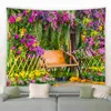 Tapisserier Flower Tapestry Spring Fence Landscape Bakgrund Tygvägg Hängande trädgårdsaffisch för utanför hemmet vardagsrumsdekor estetik