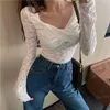 Women's Blouses RUGOD 2023 Spring V-neck Lace Up Hollow Out Cross Nigh Club Shirt Sexy Party Slim-fit All-match Female Tops
