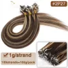 Remy Nano Ring Human Hair Extensions Russian Virgin Human 100g/Pack 14 "-28" Nano Pärla Hårförlängningar Svart Brown Blond Piano Color Micro Loop Ring Hair