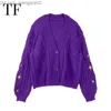 Women's Sweaters Winter Purple Cardigan Women's Star Embroidered Sweater Limited Edition Handmade Knitted Cardigan Lor Speak Vintage Now Sweater Top Z230814