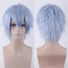 Cosplay peruker mäns syntetiska kort fluffiga röda silvergrå gyllene gula gröna rosa lila orange vita universella bangs cosplay peruk 29-56 230810