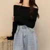 Women's Sweaters Autumn Sweater Design Sense Niche Off-Shoulder Bottoming Shirt 2023 Long Sleeve Top Fashion Wholesale