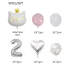 Dekorasyon 9 adet beyaz taç kedi balonları set hayvan globos düğün mutlu yıllar dekorasyonlar çocuklar bebek duş hediyeleri
