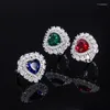 Anelli a cluster Laboratorio romantico creato Ruby Sapphire Emerald Heart Ring per donne S925 Sterling Silver Luxury Designer Gioielli Impegno