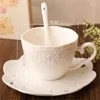 Cups Saucers Bone China Flower Petal Relief European Ceramic Coffee Cup Plate 3D Tea Dim Sum
