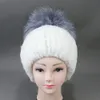 Beanie/Kafatası Kapakları Kış Kadınlar Doğal Ponpon Beanies Örgü Yükseltme Kapağı Sıcak Angora Tavşan Kürk Bonnet Polar Rus Rusya Kırış Kadın Bobble Hat 230810