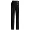 Leggings da donna dabuwawa a doppio petto decorate pantaloni magri a vita alta matita elastica black street ladies pantaloni dm1alp002