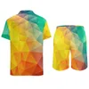 Herrespår multi abstrakt geometri män sätter cubizm målning casual skjorta set roliga strand shorts sommar design kostym tvådelar kläder
