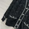 Women's Knits 23 Spring Knitting Jacket Cardigan Women Runway Chic Diamond Single Breasted Black White Sweater Sexy V Neck Pockets Loose