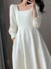 カジュアルドレスファッションエレガントなミディ女性ホワイトドレスオフィススリムヴィンテージAラインビジネスブラックベスティドスフェムアウトウェア衣服ローブ
