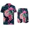 Męskie dresy różowe flamingos męskie zestawy Kwiat liści palmowej Zestaw Koszulki Case Fitness Outdoor Shorts Summer Customu