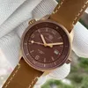 Zegarek zegarek SD1949S Steldive Brand NH35 Automatyczny ruch C3 Zielone świetliste brązowe tarcze 42 mm nurkowe zegar ze skórzanym paskiem