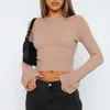 Women's TShirt Slim Fit Sexy Style Women Long Sleeve Top Navel Exposed Solid Color Rib Knitted Streetwear Fashion Woman Tops 2023 230810