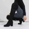 Boots BONJOMARISA 2023 Brand New High Heeled Women Boots Square Toed Zip Over The Knee Long Flock Patent Femal Shoes J230811
