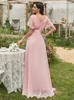 Urbano sexy dresse rosa abiti da damigella d'onore lungo elegante una linea doppio scollo a V volant in chiffon abito da cerimonia nuziale formale prom 230810