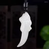 Pendant Necklaces Natural White Jade Wolf Tooth Necklace Charm Jewellery Fashion Accessories Hand-carved Man Luck Amulet Sweater Chain