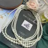 Łańcuchy środkowy vintage pięciowarstwowe perłowe szyjki szklany jedwabny czeski czeski dhineston inkrustowany biżuteria dla kobiet modna