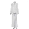 Kvinnors sömnkläder Spring Womens Loose Home Suits Fashion White Velvet Pants Set Elegant Lapel Long Sleeve Bluses Two Piece Set Female